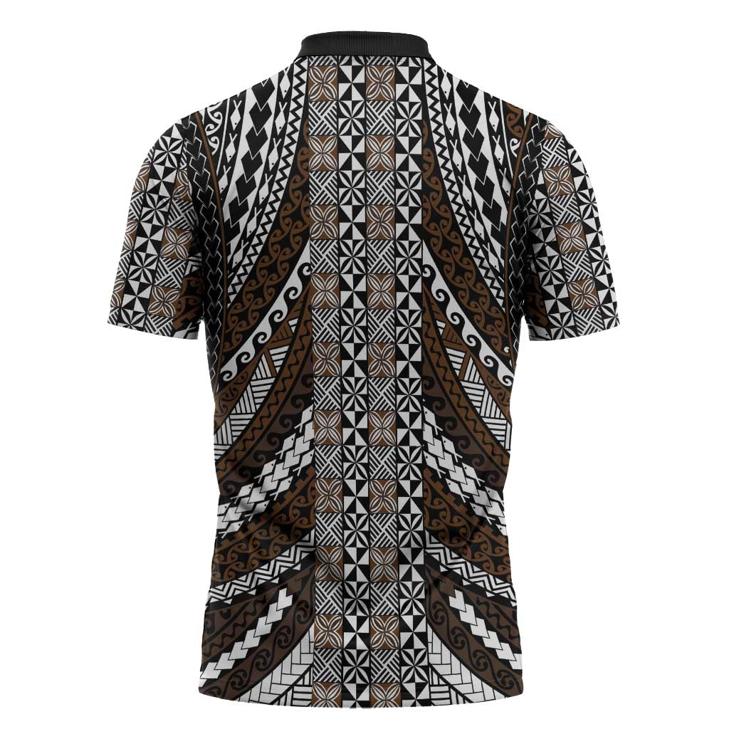 Brown Tongan Polynesian Tribal Zipper Polo Shirt LT9 - Polynesian Pride