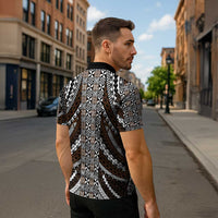 Brown Tongan Polynesian Tribal Zipper Polo Shirt LT9 - Polynesian Pride