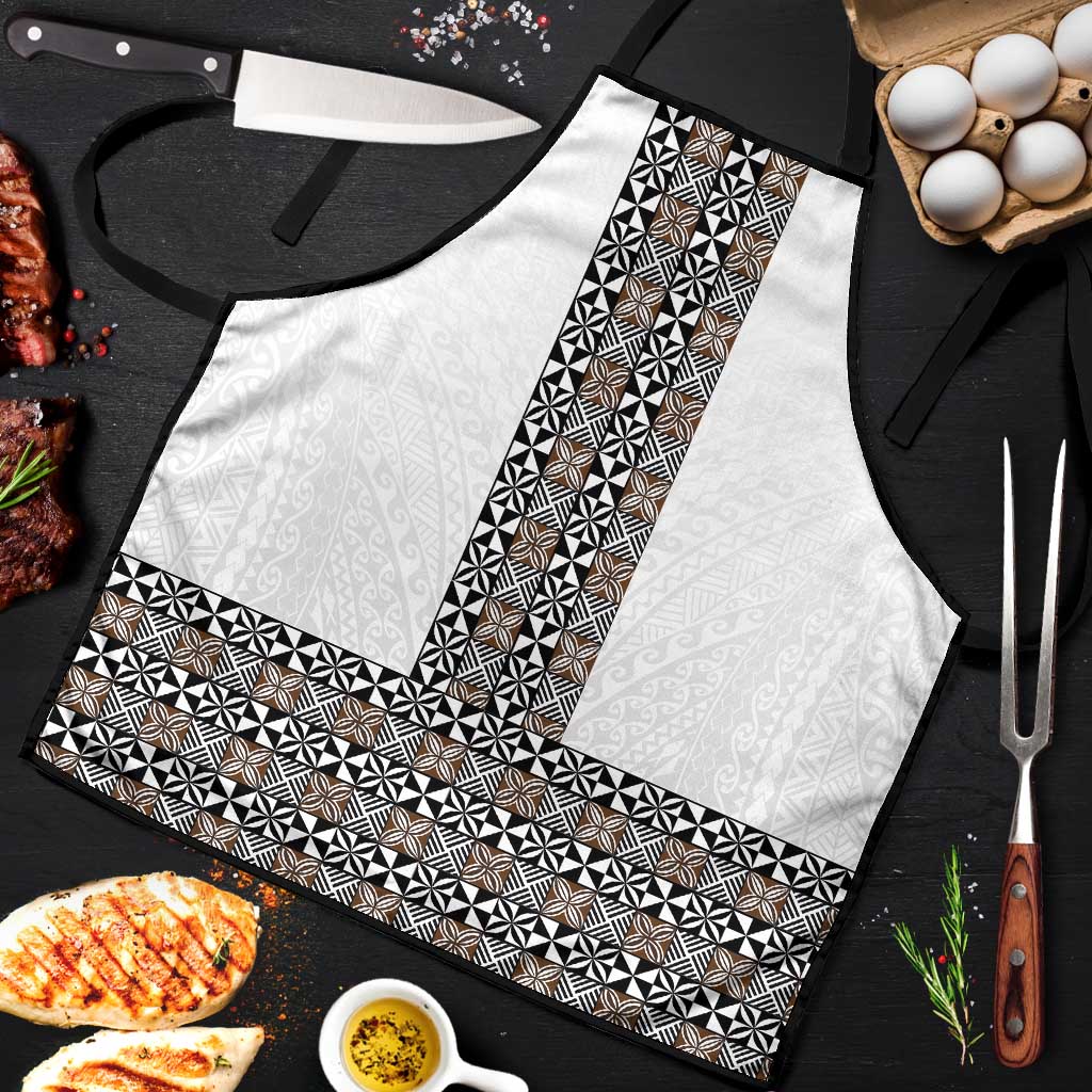 Light Gray Tongan Polynesian Tribal Apron LT9 White - Polynesian Pride