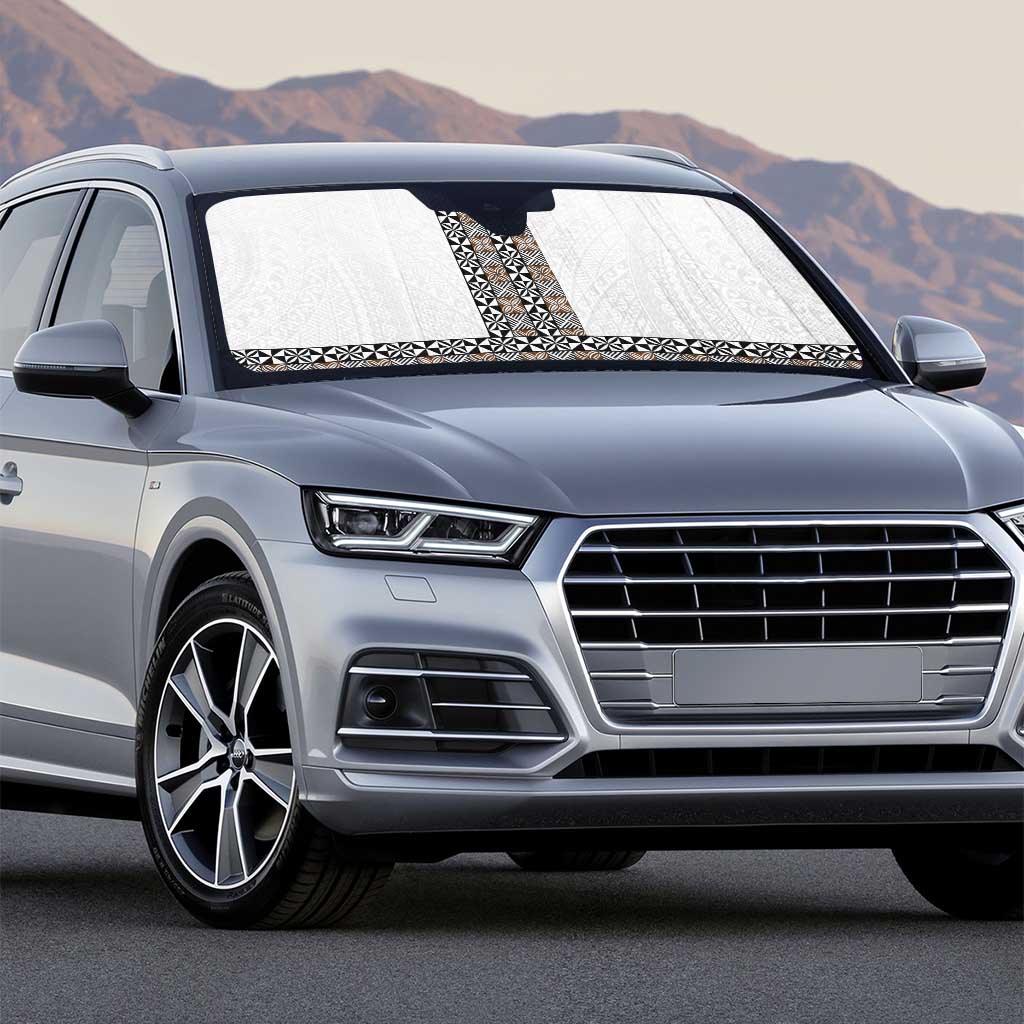 Light Gray Tongan Polynesian Tribal Auto Sun Shade - Polynesian Pride