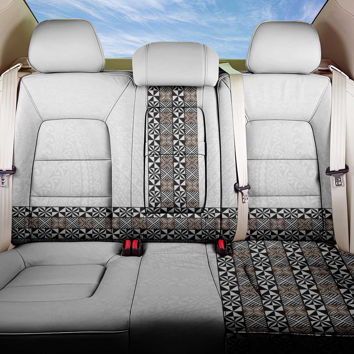 Light Gray Tongan Polynesian Tribal Back Car Seat Cover - Polynesian Pride