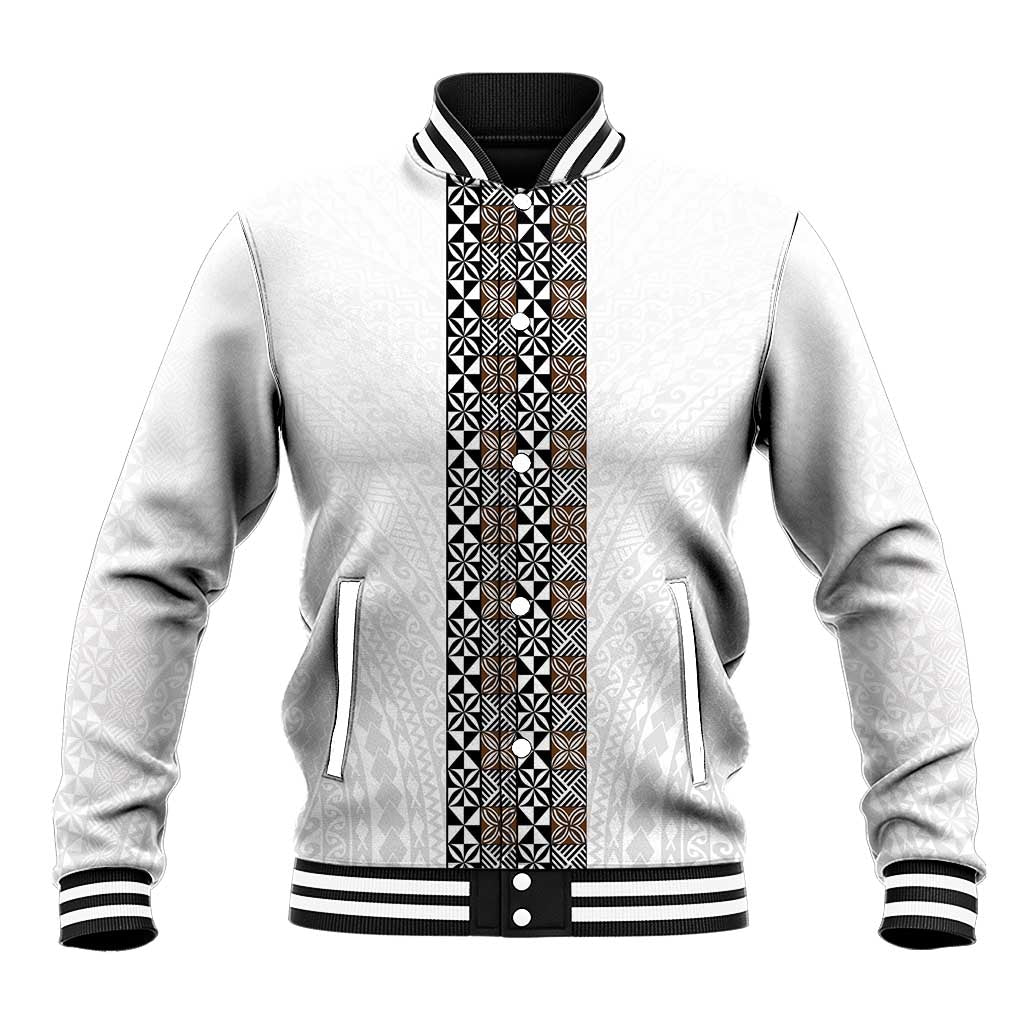 Light Gray Tongan Polynesian Tribal Baseball Jacket LT9 Unisex White - Polynesian Pride