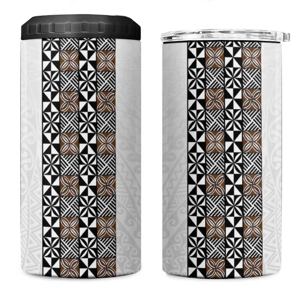 Light Gray Tongan Polynesian Tribal 4 in 1 Can Cooler Tumbler LT9 One Size: 16 oz White - Polynesian Pride