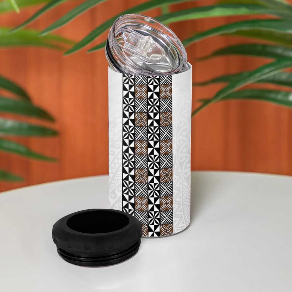 Light Gray Tongan Polynesian Tribal 4 in 1 Can Cooler Tumbler LT9 - Polynesian Pride