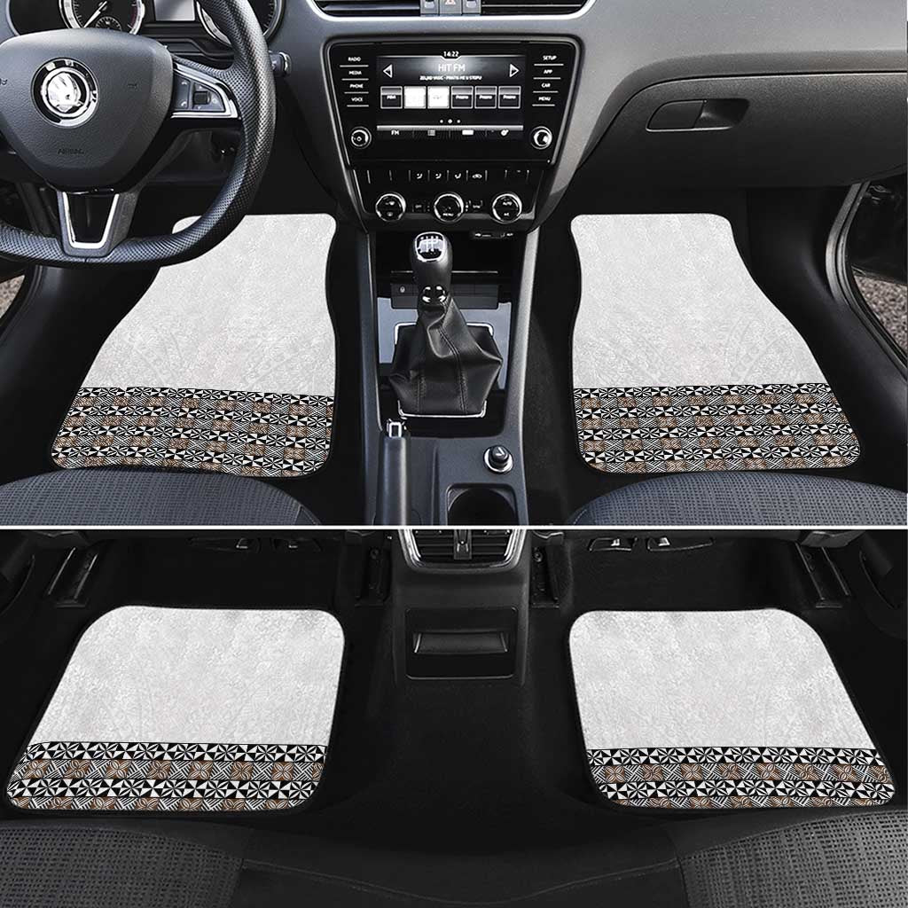 Light Gray Tongan Polynesian Tribal Car Mats LT9 Set 4pcs White - Polynesian Pride