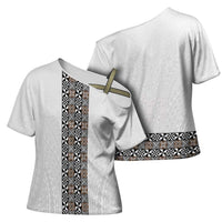 Light Gray Tongan Polynesian Tribal Cross Shoulder Shirt LT9 - Polynesian Pride