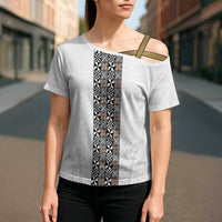 Light Gray Tongan Polynesian Tribal Cross Shoulder Shirt LT9 - Polynesian Pride