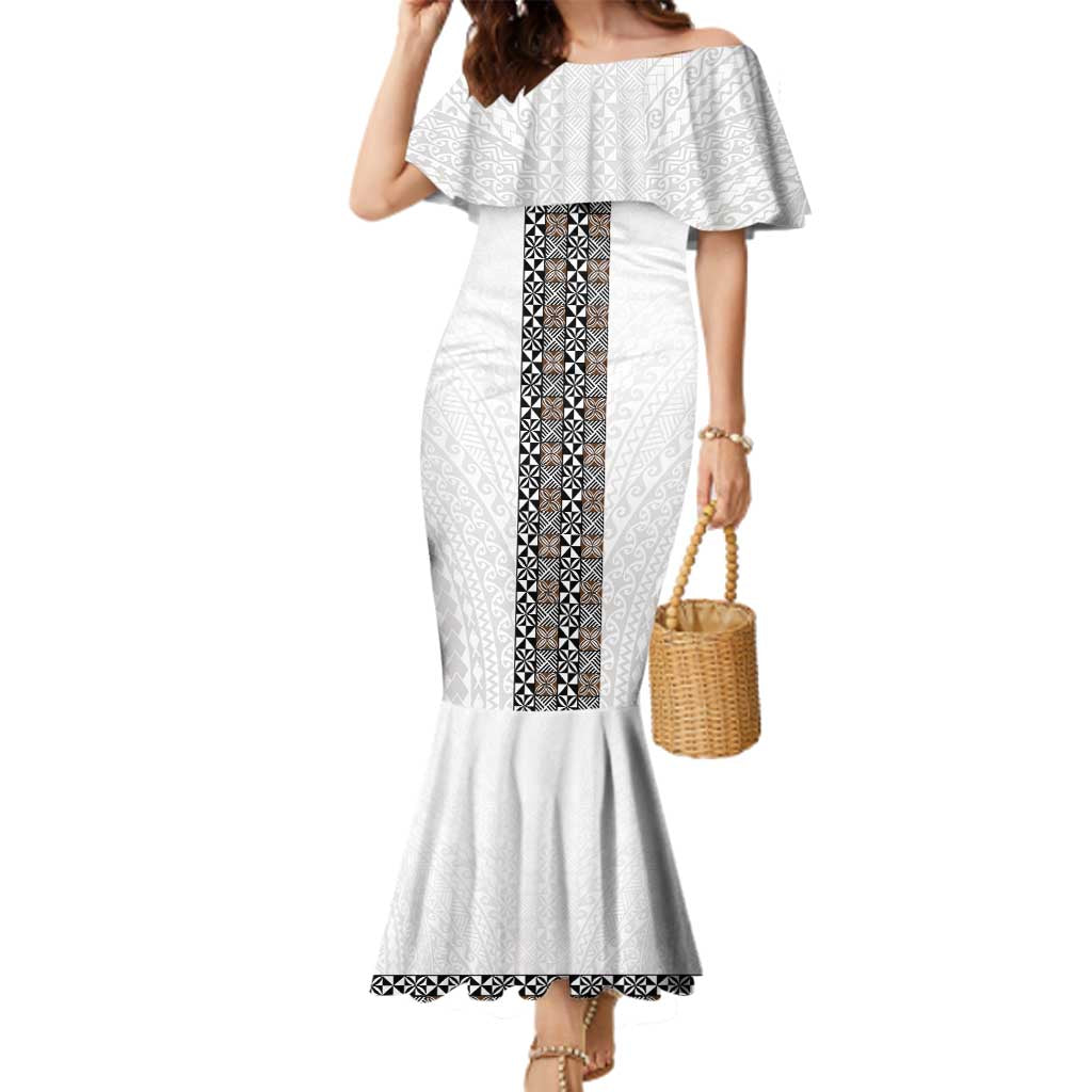 Light Gray Tongan Polynesian Tribal Family Matching Mermaid Dress and Hawaiian Shirt - Polynesian Pride