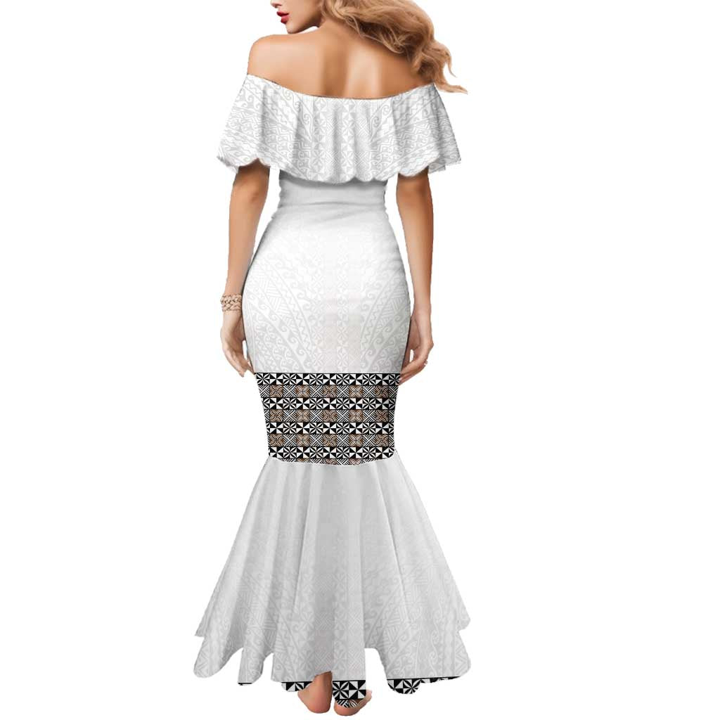 Light Gray Tongan Polynesian Tribal Family Matching Mermaid Dress and Hawaiian Shirt - Polynesian Pride