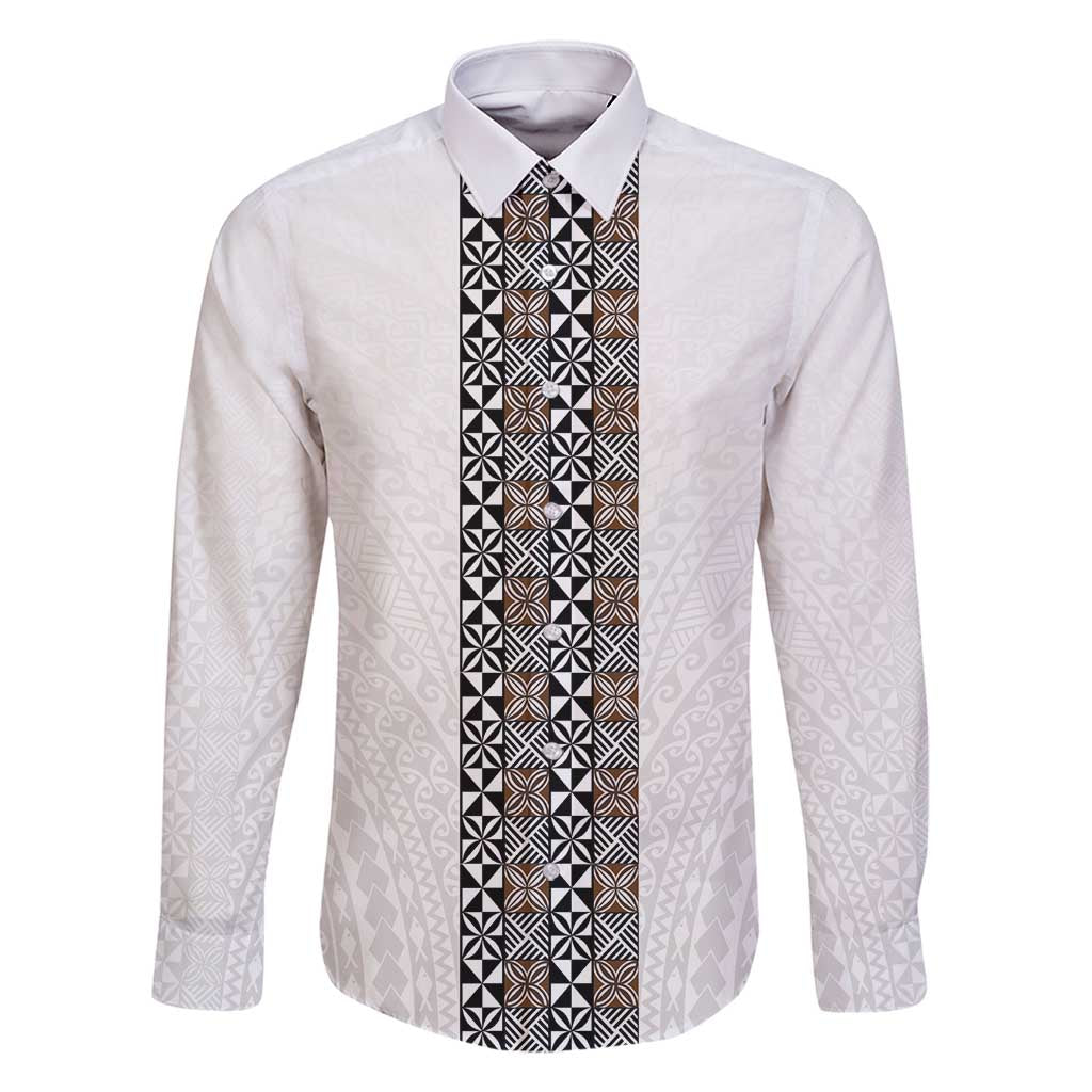 Light Gray Tongan Polynesian Tribal Family Matching Off Shoulder Maxi Dress and Hawaiian Shirt - Polynesian Pride