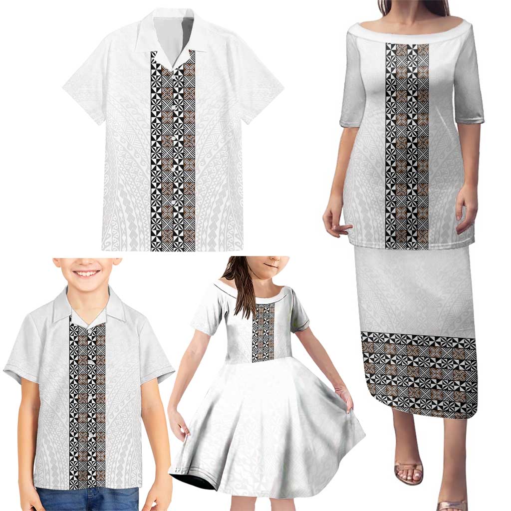 Light Gray Tongan Polynesian Tribal Family Matching Puletasi and Hawaiian Shirt LT9 - Polynesian Pride