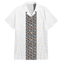 Light Gray Tongan Polynesian Tribal Family Matching Puletasi and Hawaiian Shirt LT9 Dad's Shirt - Short Sleeve White - Polynesian Pride