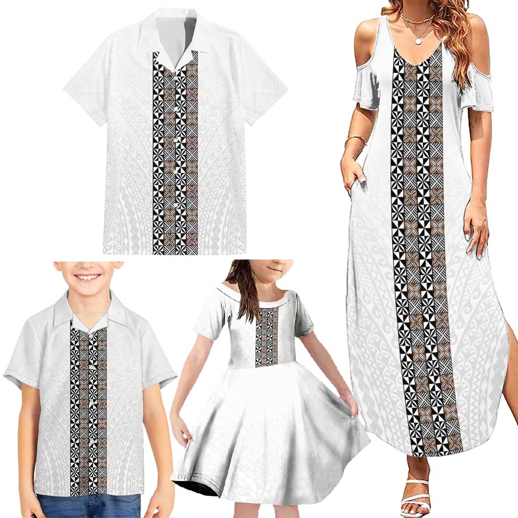 Light Gray Tongan Polynesian Tribal Family Matching Summer Maxi Dress and Hawaiian Shirt LT9 - Polynesian Pride