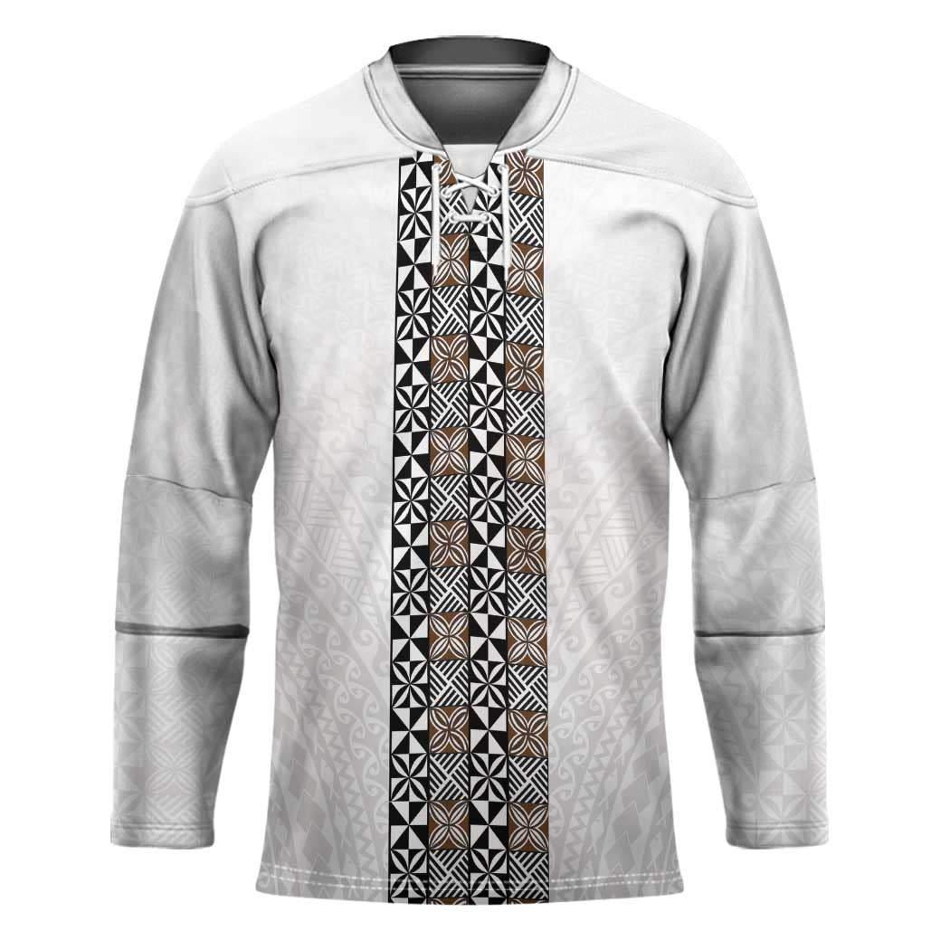 Light Gray Tongan Polynesian Tribal Hockey Jersey LT9 Unisex White - Polynesian Pride