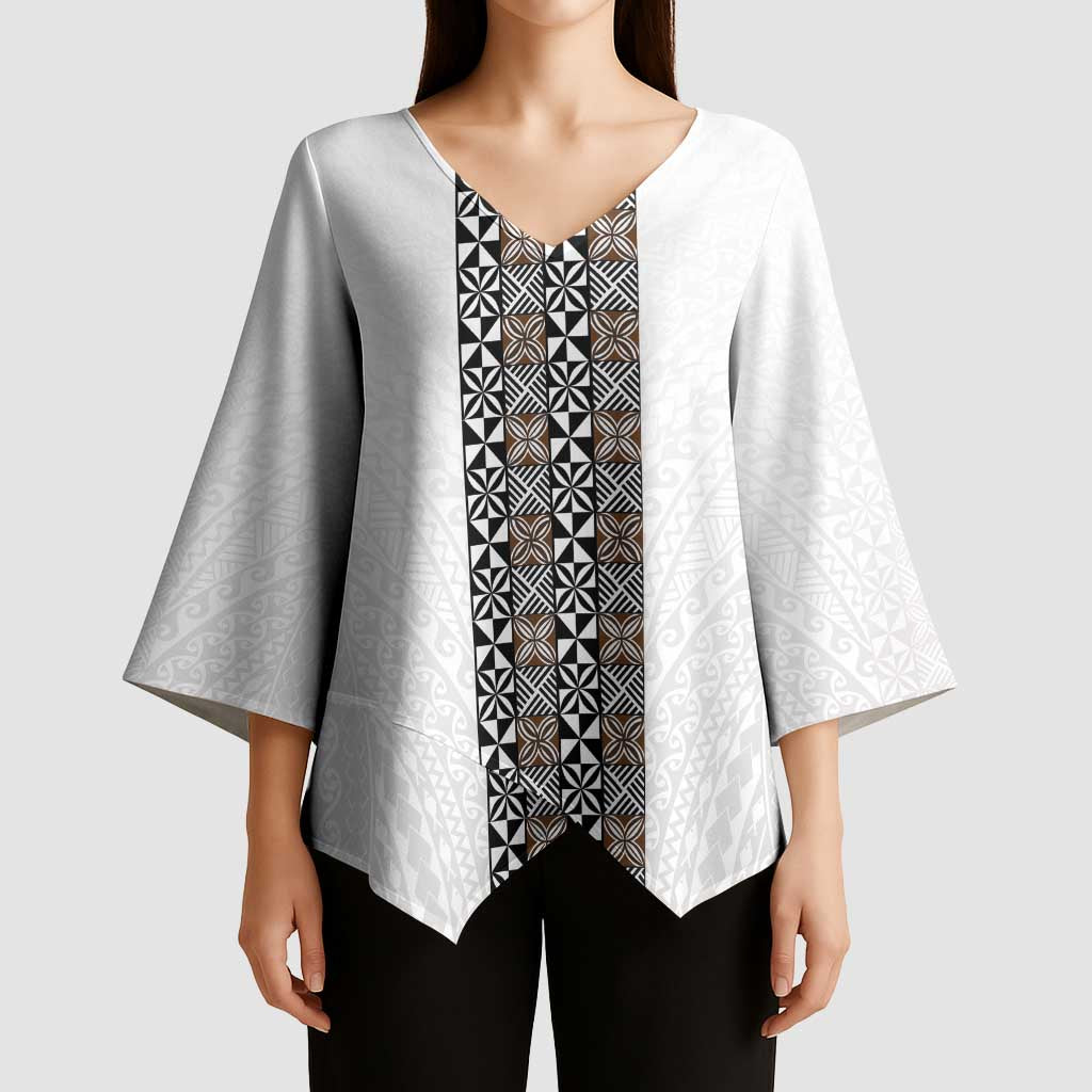 Light Gray Tongan Polynesian Tribal Kimono Sleeve Blouse - Polynesian Pride