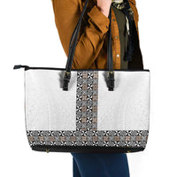 Light Gray Tongan Polynesian Tribal Leather Tote Bag LT9 - Polynesian Pride
