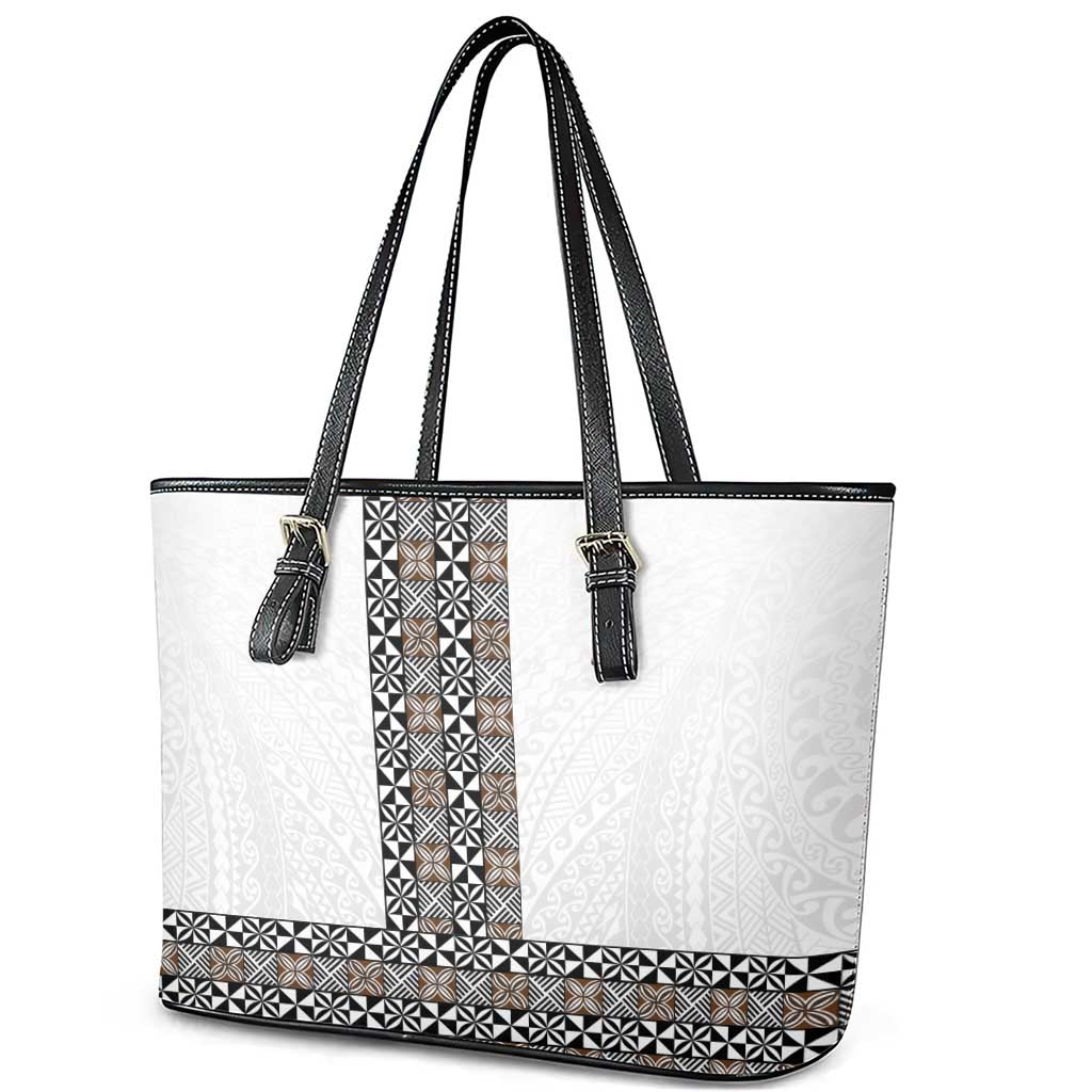 Light Gray Tongan Polynesian Tribal Leather Tote Bag LT9 - Polynesian Pride