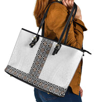 Light Gray Tongan Polynesian Tribal Leather Tote Bag LT9 - Polynesian Pride