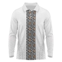 Light Gray Tongan Polynesian Tribal Long Sleeve Polo Shirt LT9 White - Polynesian Pride