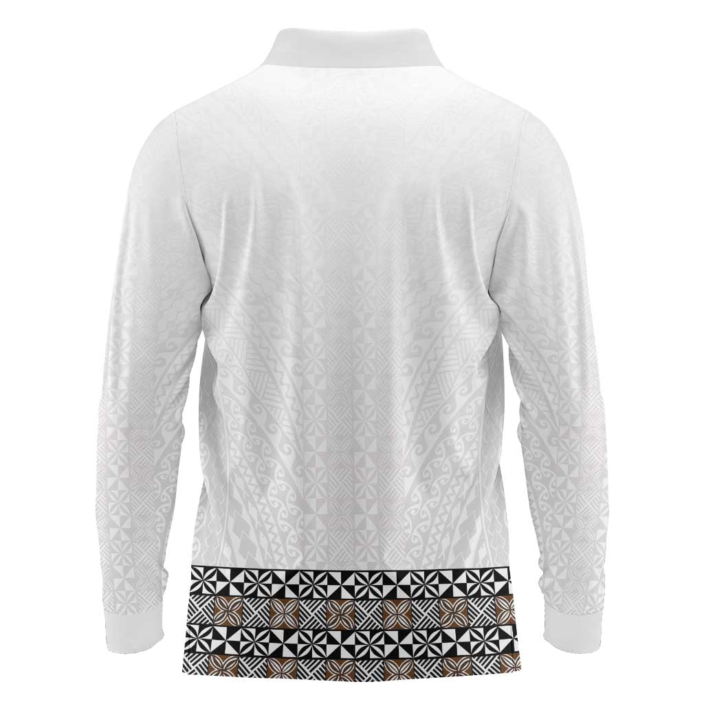 Light Gray Tongan Polynesian Tribal Long Sleeve Polo Shirt LT9 - Polynesian Pride