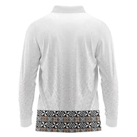 Light Gray Tongan Polynesian Tribal Long Sleeve Polo Shirt LT9 - Polynesian Pride