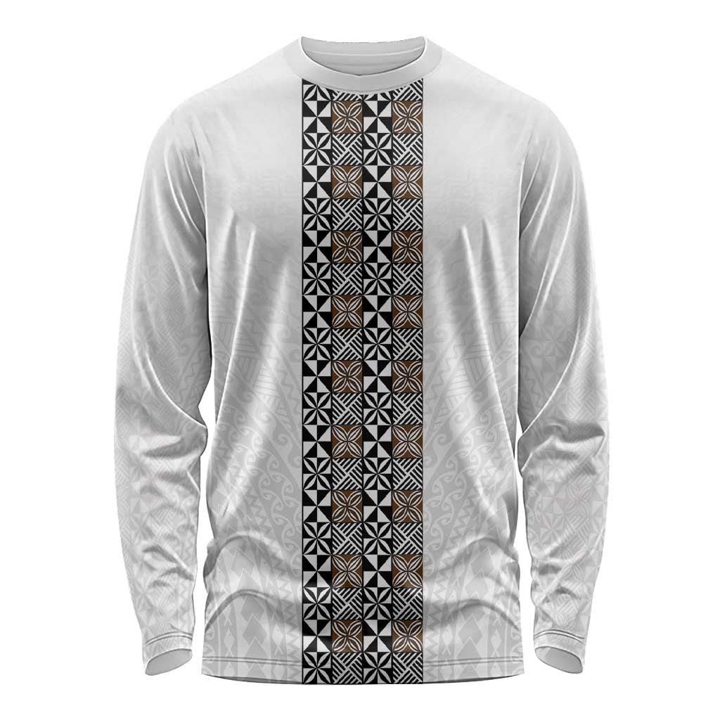 Light Gray Tongan Polynesian Tribal Long Sleeve Shirt LT9 Unisex White - Polynesian Pride