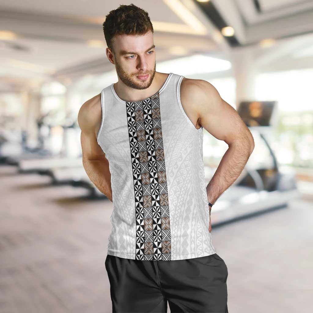 Light Gray Tongan Polynesian Tribal Men Tank Top LT9 White - Polynesian Pride