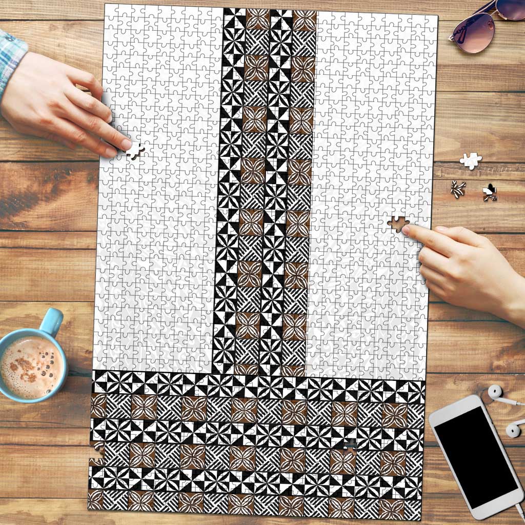Light Gray Tongan Polynesian Tribal Puzzle LT9 White - Polynesian Pride