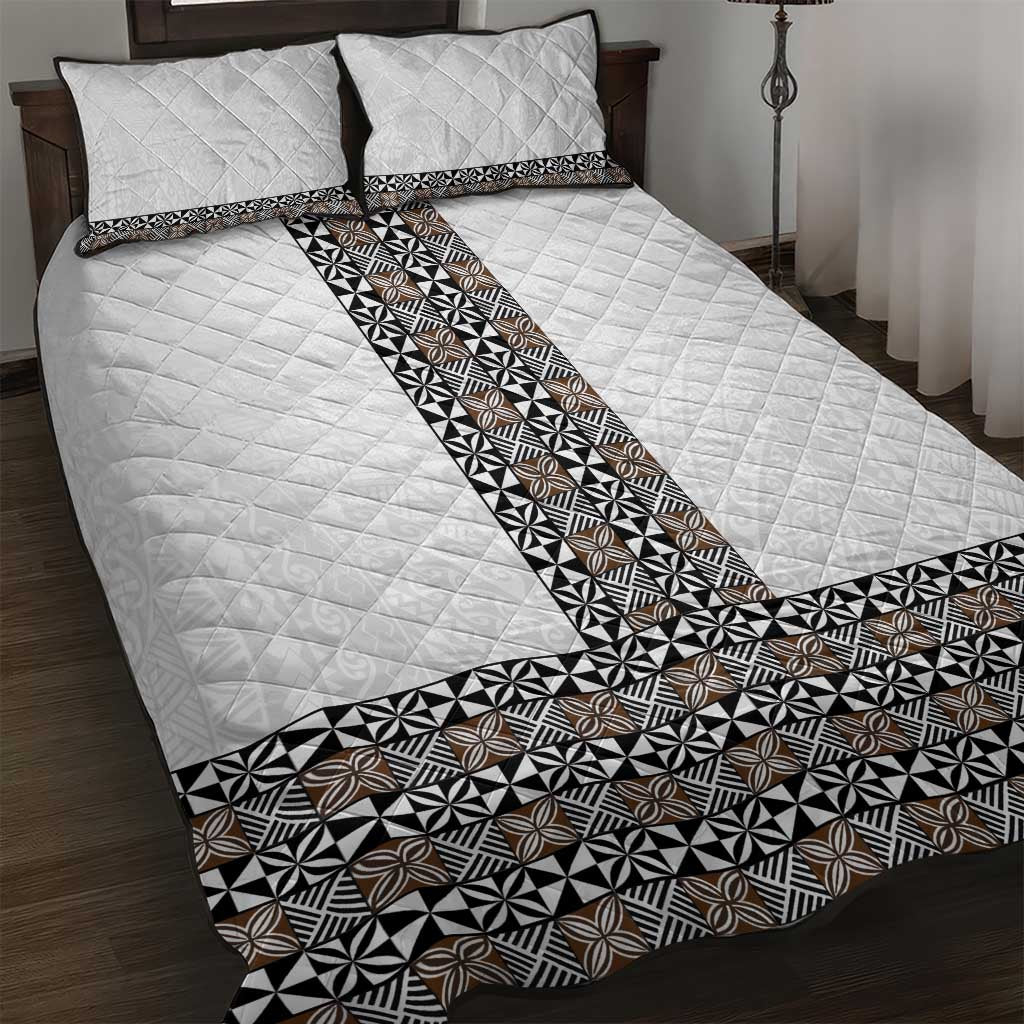 Light Gray Tongan Polynesian Tribal Quilt Bed Set LT9 White - Polynesian Pride