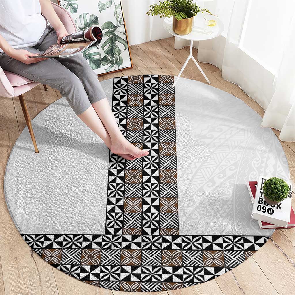 Light Gray Tongan Polynesian Tribal Round Carpet - Polynesian Pride