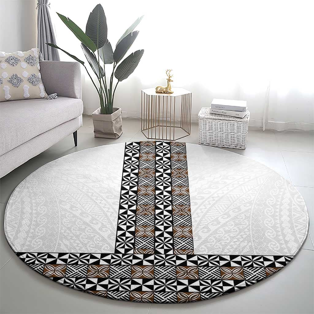 Light Gray Tongan Polynesian Tribal Round Carpet - Polynesian Pride