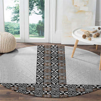 Light Gray Tongan Polynesian Tribal Round Carpet - Polynesian Pride