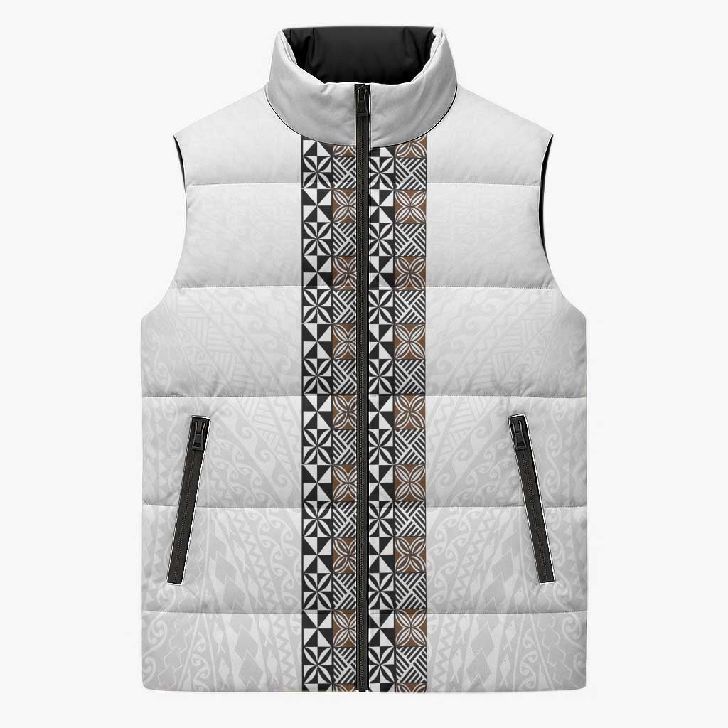 Light Gray Tongan Polynesian Tribal Sleeveless Puffer Jacket LT9 Unisex White - Polynesian Pride