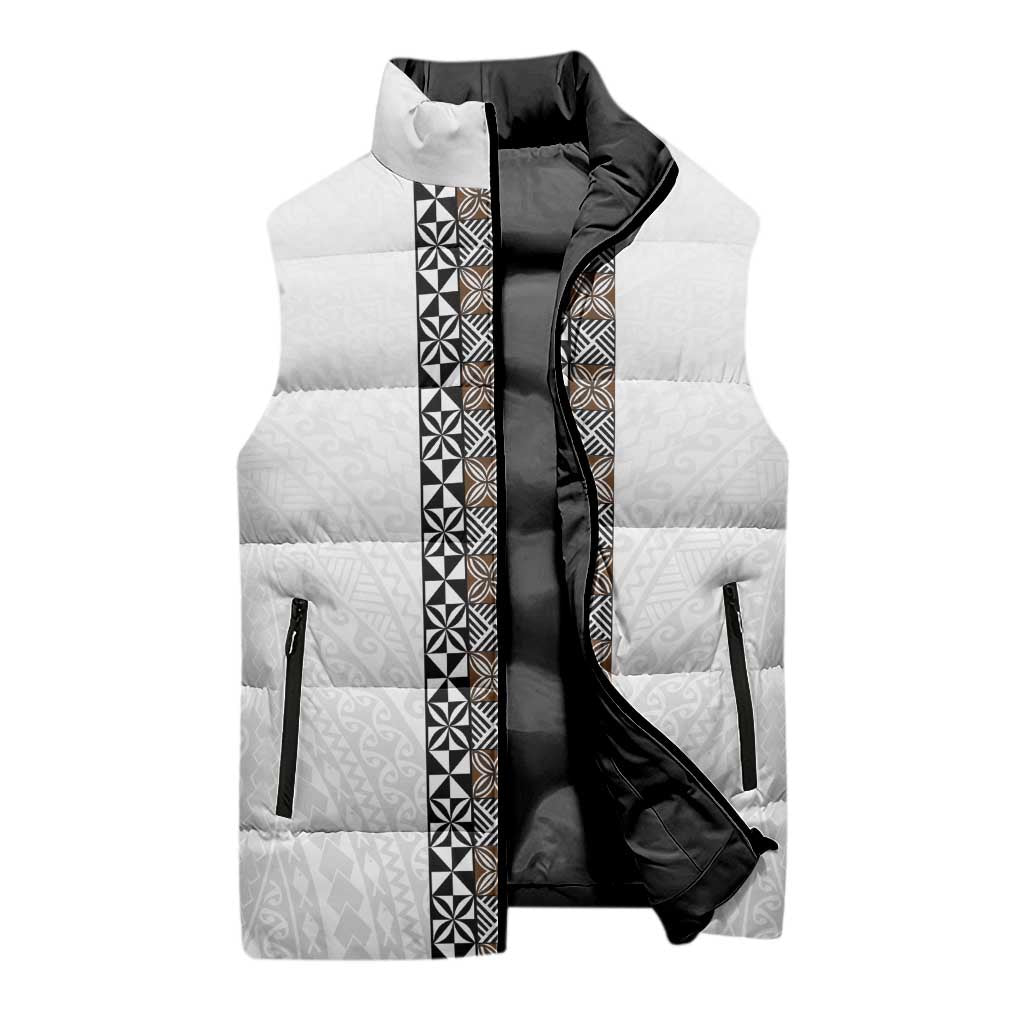 Light Gray Tongan Polynesian Tribal Sleeveless Puffer Jacket LT9 - Polynesian Pride