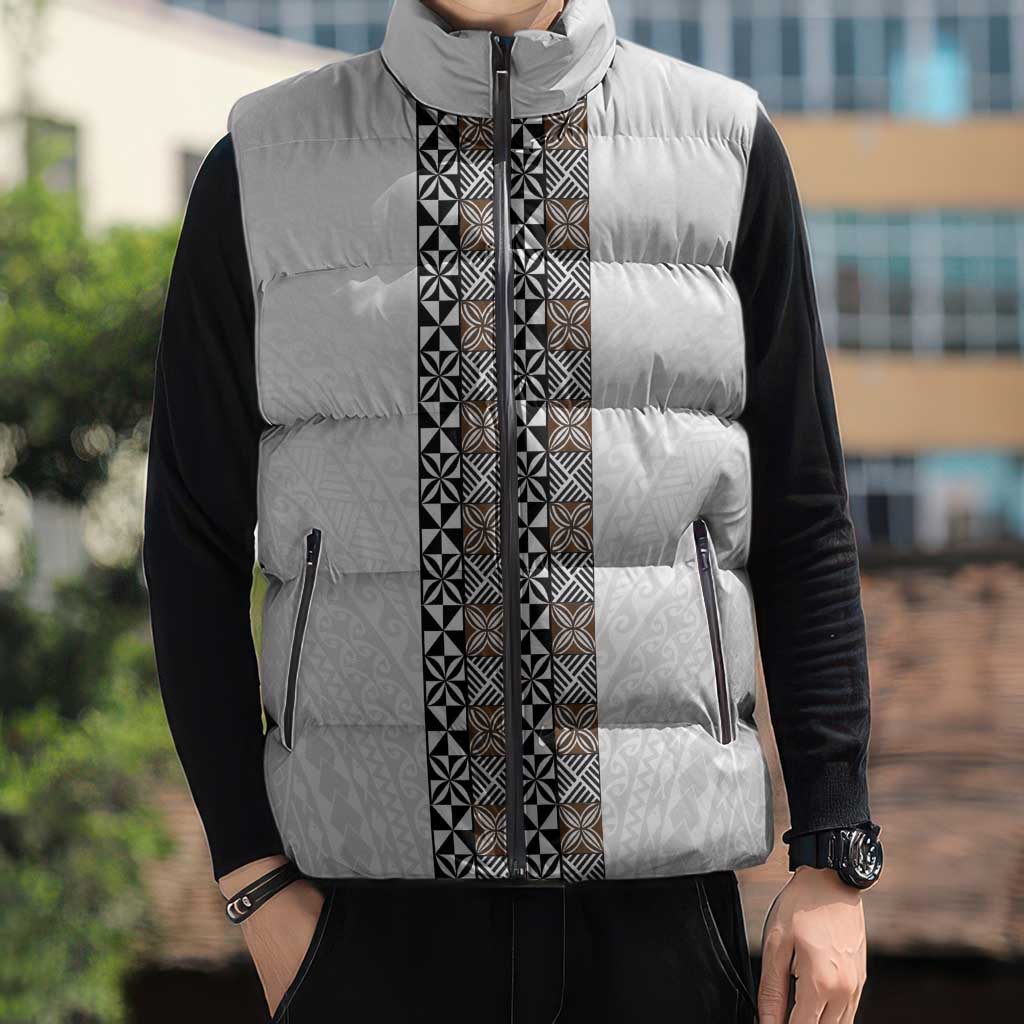 Light Gray Tongan Polynesian Tribal Sleeveless Puffer Jacket LT9 - Polynesian Pride