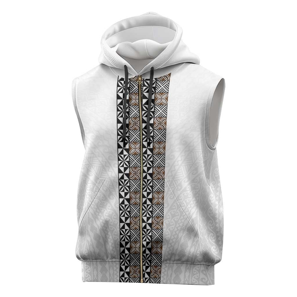 Light Gray Tongan Polynesian Tribal Sleeveless Zip Hoodie - Polynesian Pride