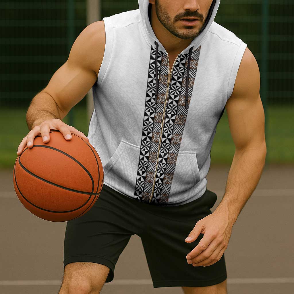 Light Gray Tongan Polynesian Tribal Sleeveless Zip Hoodie - Polynesian Pride