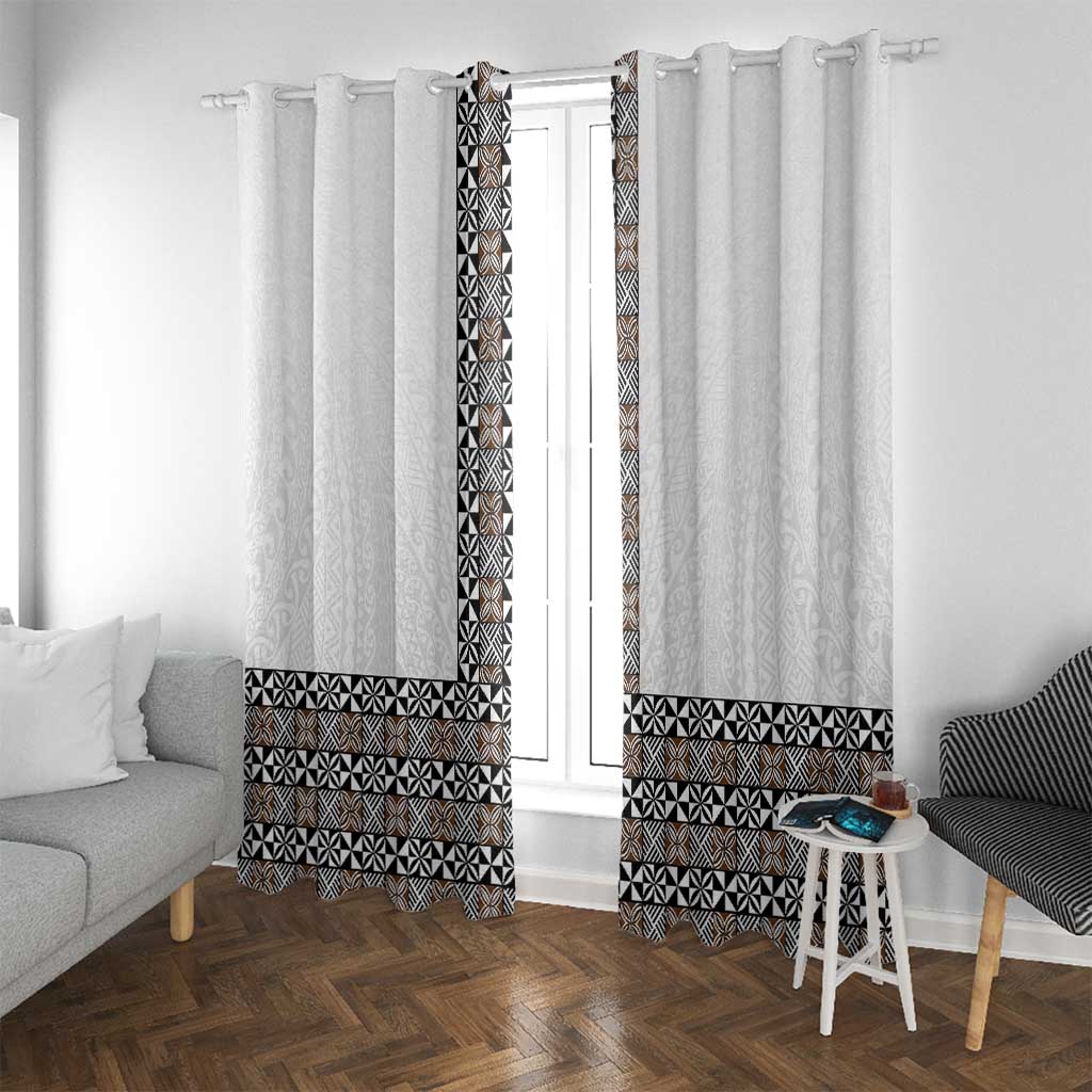 Light Gray Tongan Polynesian Tribal Window Curtain LT9 With Grommets White - Polynesian Pride