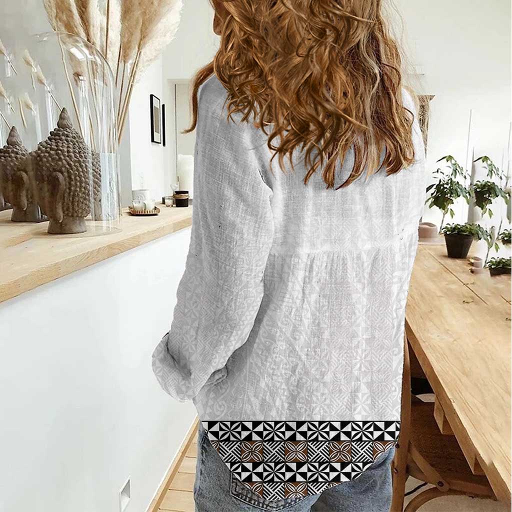 Light Gray Tongan Polynesian Tribal Women Casual Shirt - Polynesian Pride