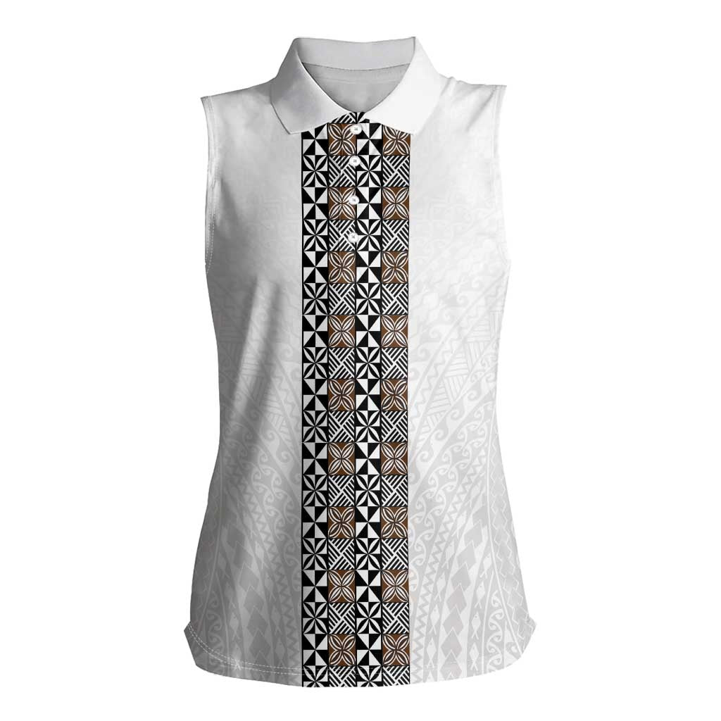 Light Gray Tongan Polynesian Tribal Women Sleeveless Polo Shirt LT9 Female White - Polynesian Pride