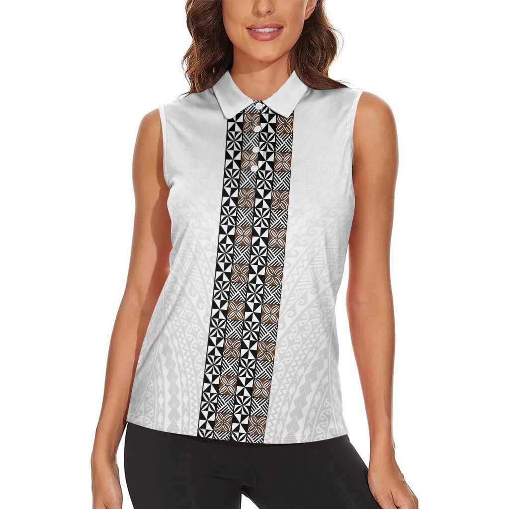 Light Gray Tongan Polynesian Tribal Women Sleeveless Polo Shirt LT9 - Polynesian Pride