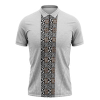 Light Gray Tongan Polynesian Tribal Zipper Polo Shirt LT9 White - Polynesian Pride
