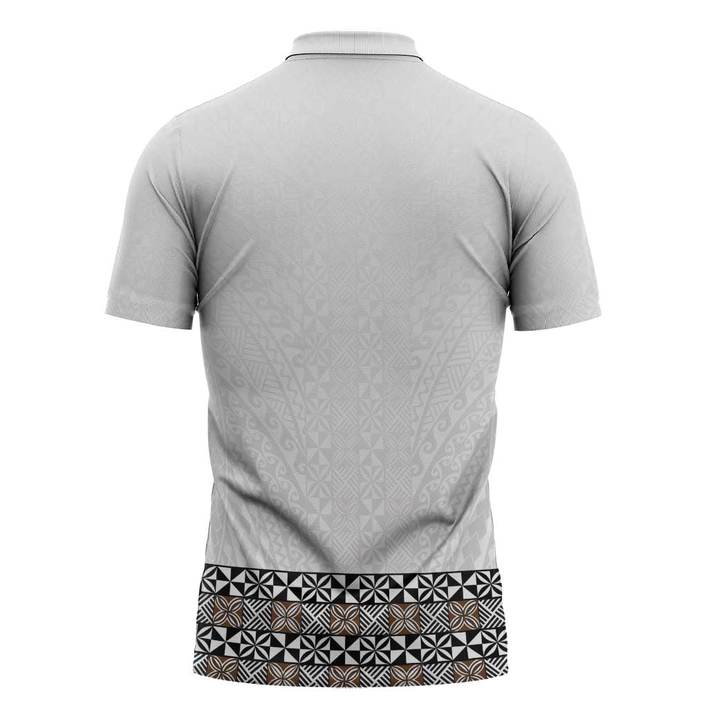 Light Gray Tongan Polynesian Tribal Zipper Polo Shirt LT9 - Polynesian Pride