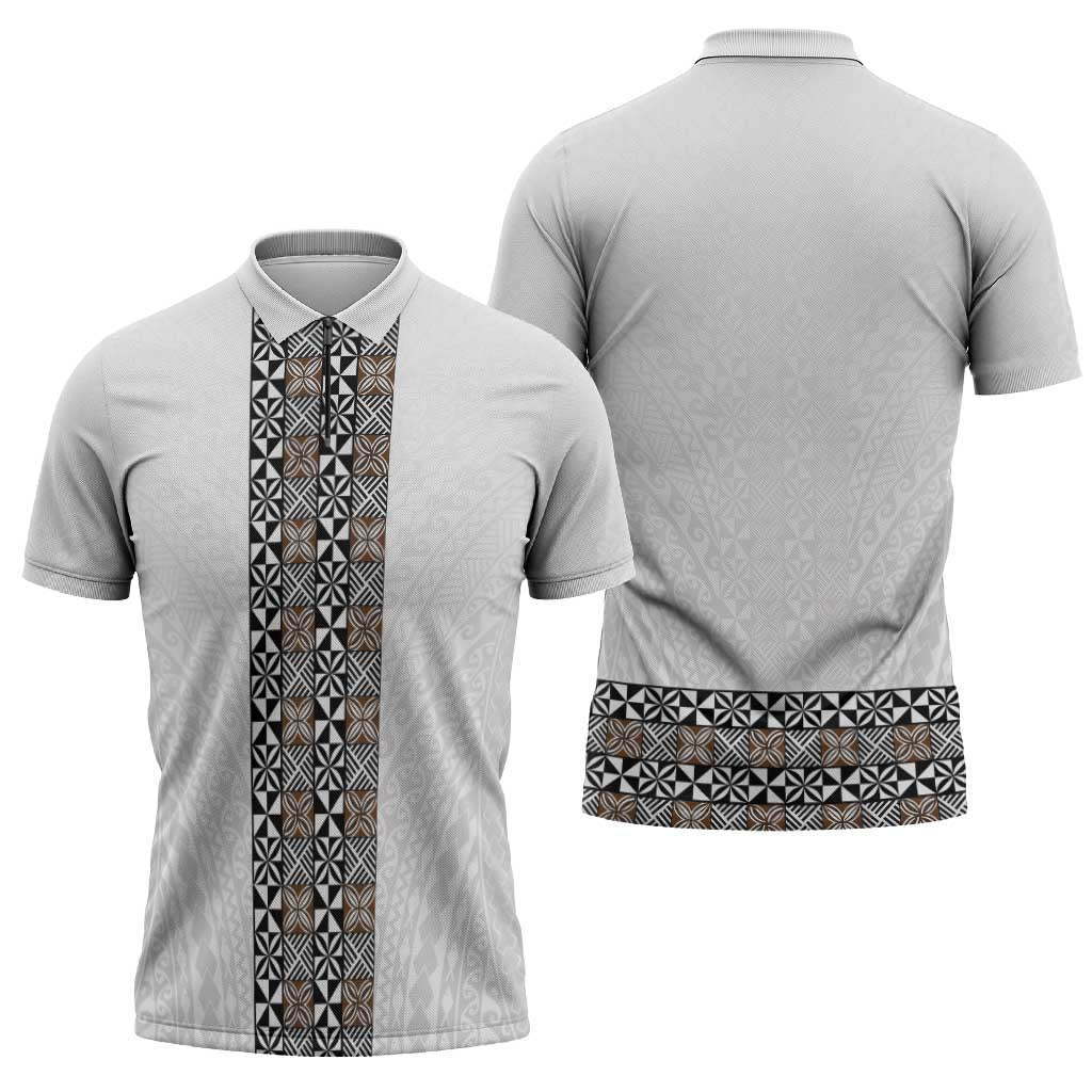 Light Gray Tongan Polynesian Tribal Zipper Polo Shirt LT9 - Polynesian Pride