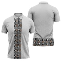 Light Gray Tongan Polynesian Tribal Zipper Polo Shirt LT9 - Polynesian Pride