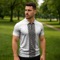 Light Gray Tongan Polynesian Tribal Zipper Polo Shirt LT9 - Polynesian Pride