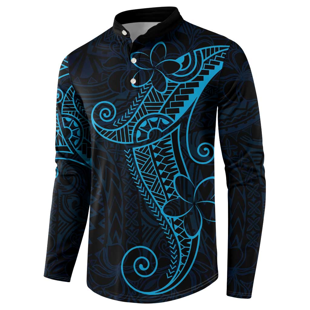 Black Blue Polynesian Tribal Button Sweatshirt LT9 - Polynesian Pride