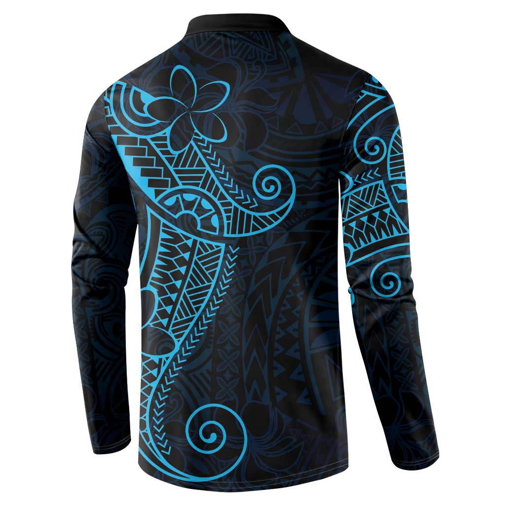 Black Blue Polynesian Tribal Button Sweatshirt LT9 - Polynesian Pride