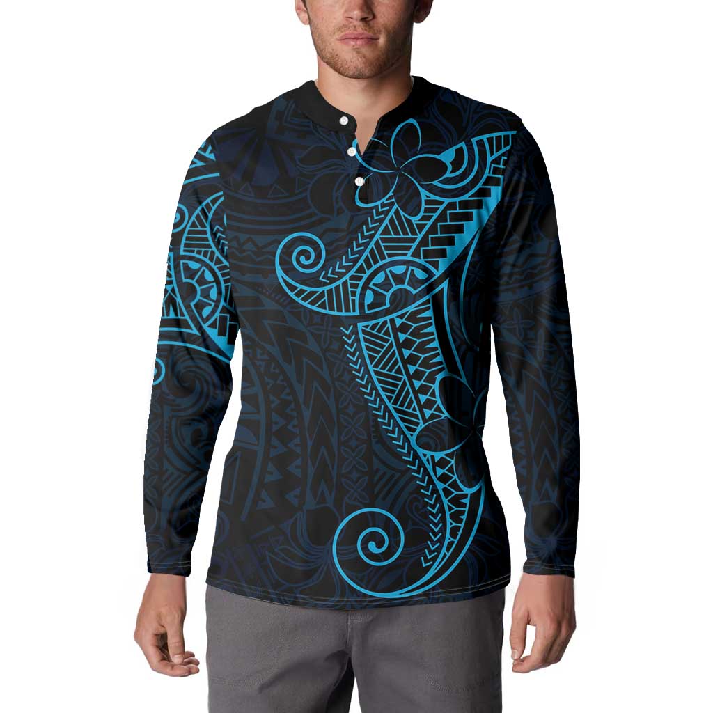 Black Blue Polynesian Tribal Button Sweatshirt LT9 - Polynesian Pride