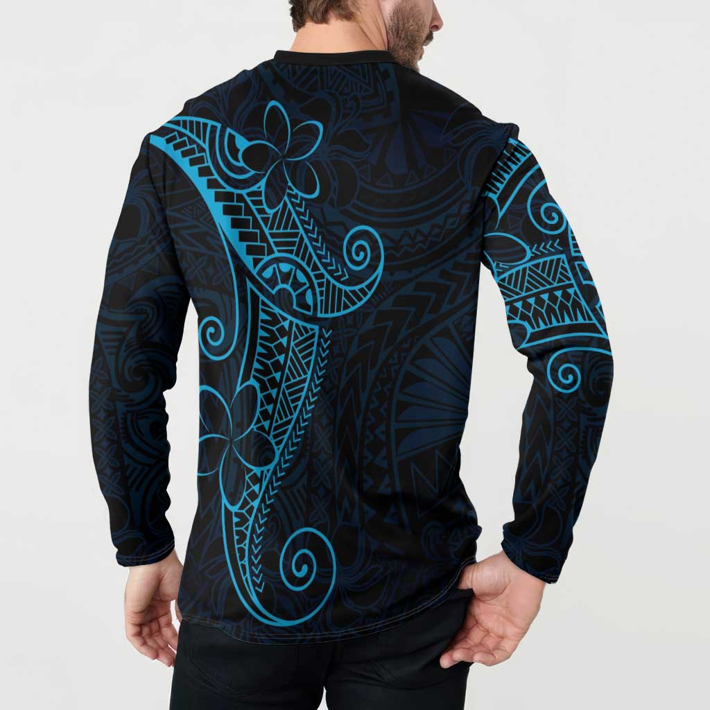 Black Blue Polynesian Tribal Button Sweatshirt LT9 - Polynesian Pride